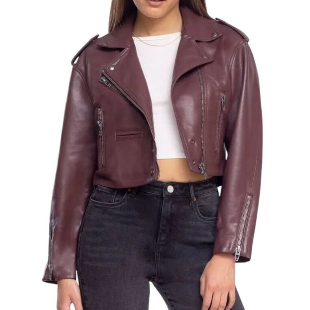 BLANKNYC Faux Leather Crop Moto Jacket - Head Over Heels / Plum - Small